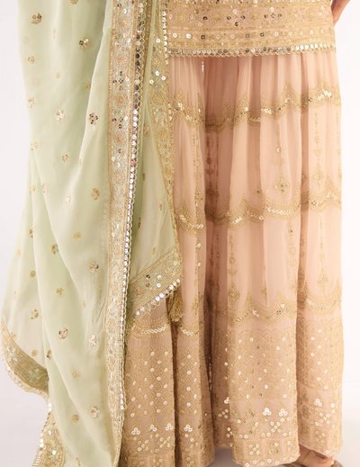 Peach Georgette Embroidered Sharara Set