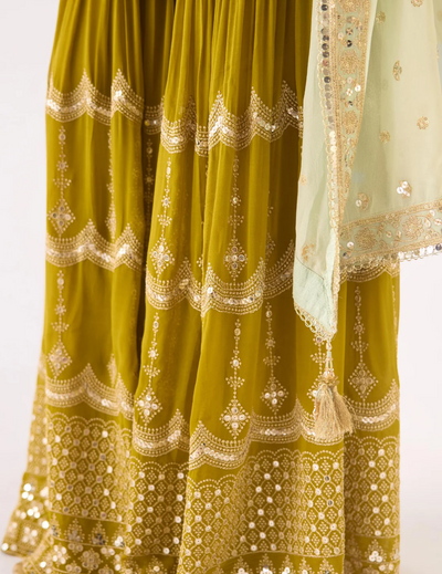 Lime Georgette Embroidered Sharara Set