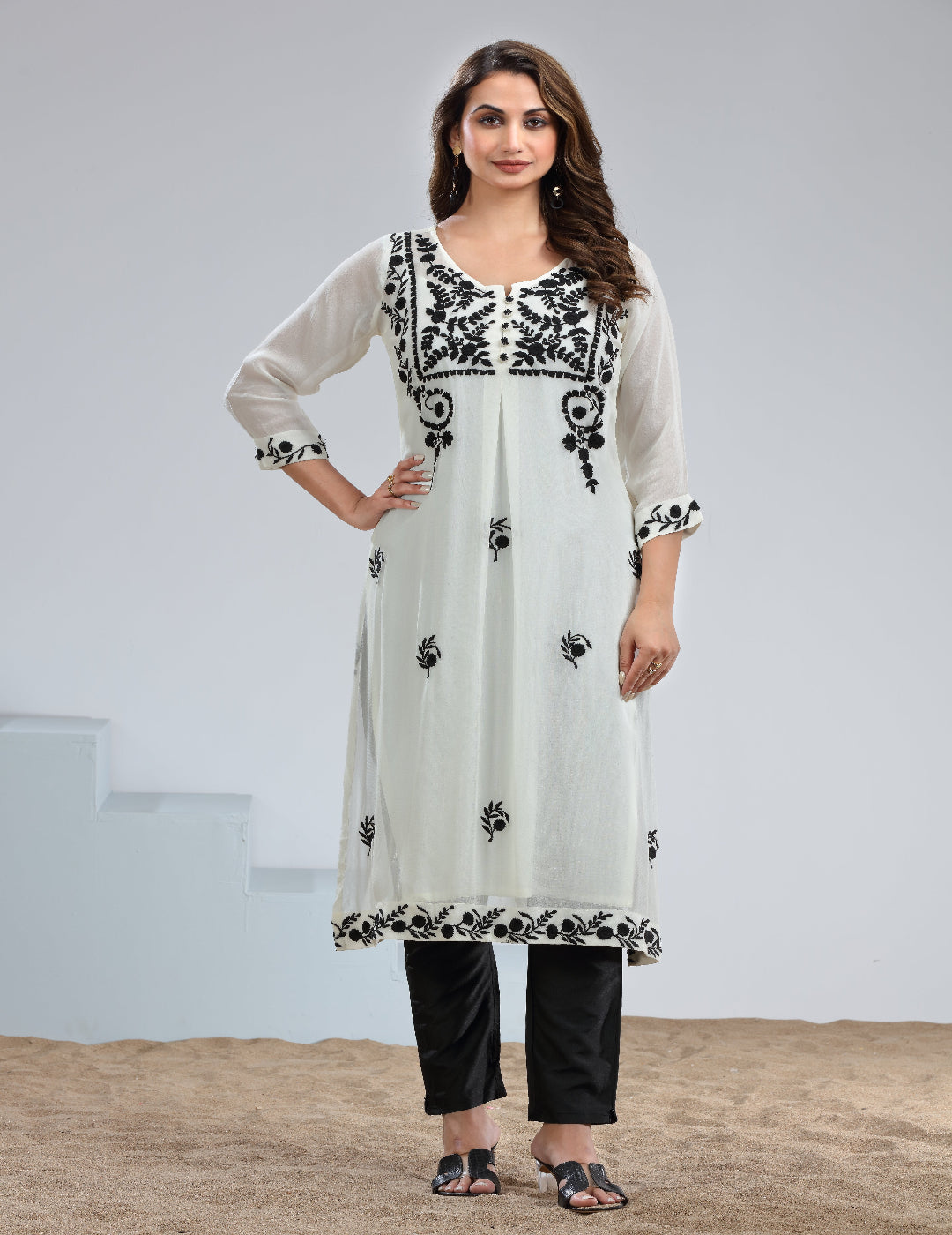 White Chikankari Straight Kurta