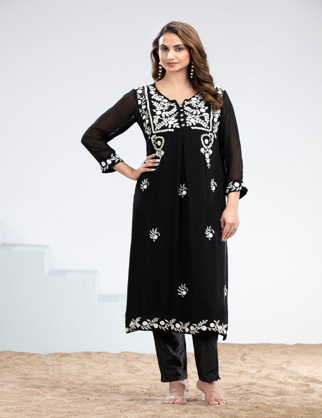 Black Chikankari Straight Kurta