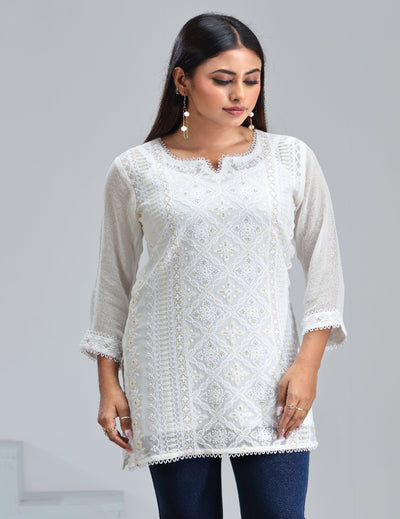 White Chikankari Short Kurti