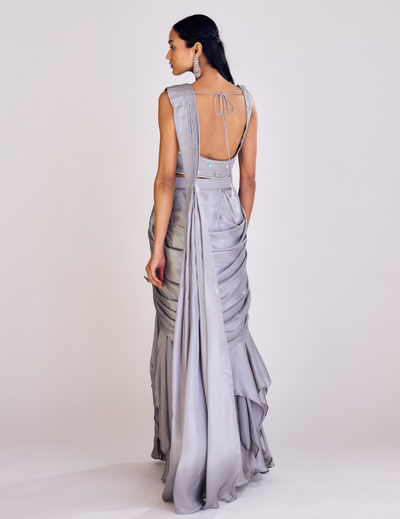 Grey Pre Draped Saree