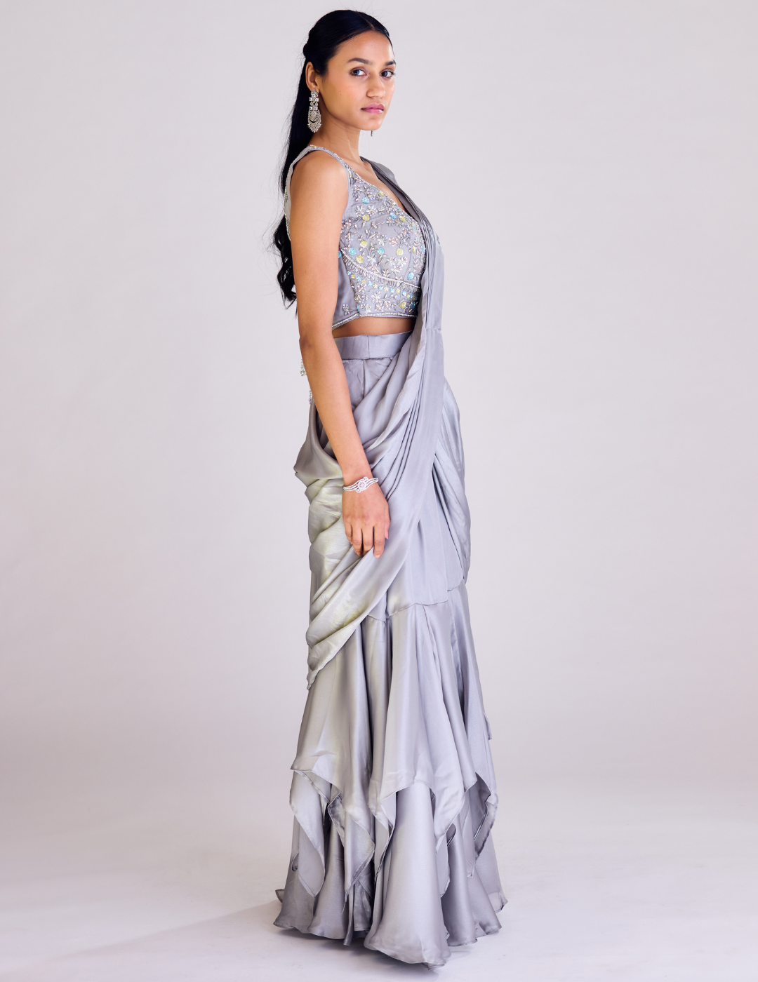 Grey Pre Draped Saree