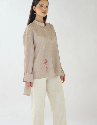 Ivory Striped Embroidered Shirt