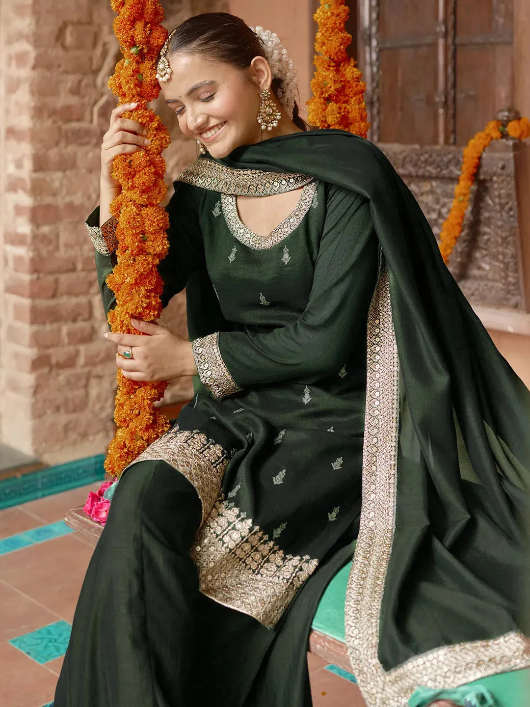 Deep Green Sharara Set