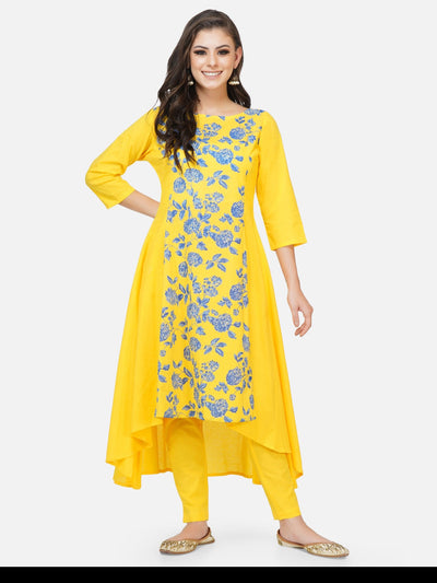 Yellow asymmetrical kurta