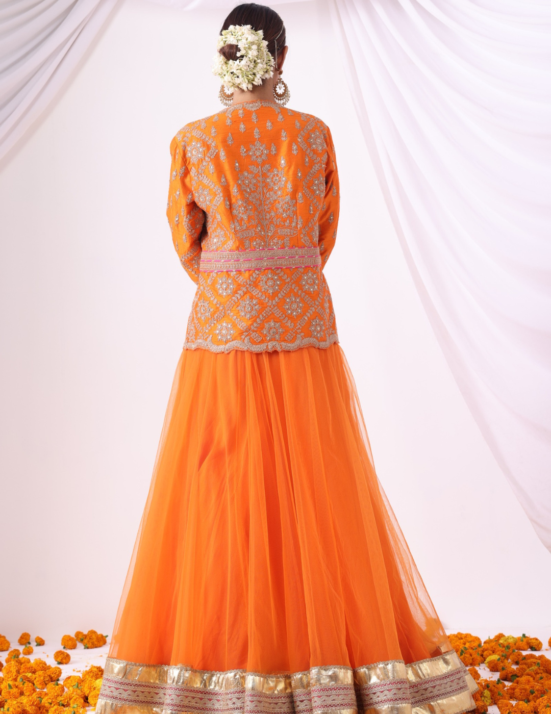 Tej Orange Net Skirt Set