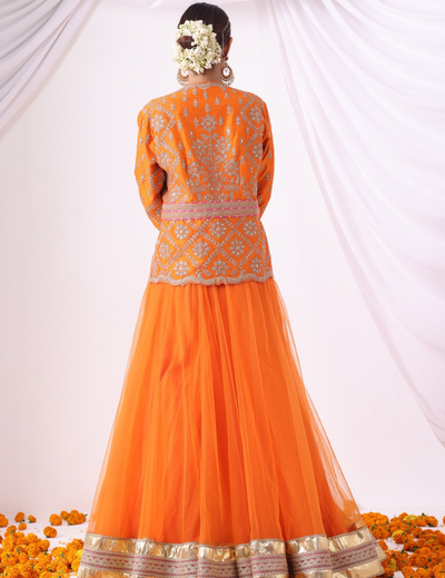 Tej Orange Net Skirt Set