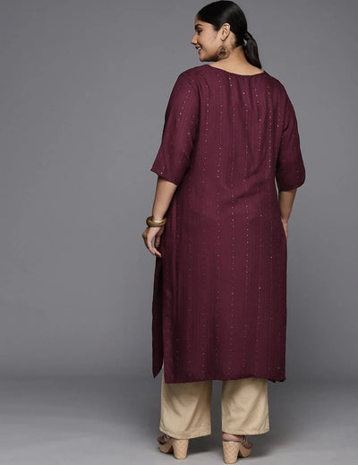 Burgundy Rayon Embroidered Kurta