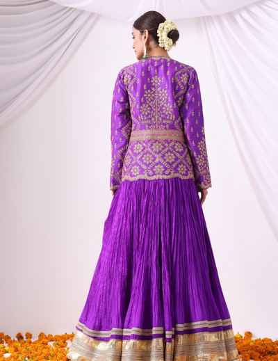 Aabha Violet Crushed Silk Skirt Set