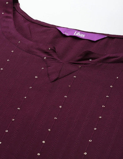 Burgundy Rayon Embroidered Kurta