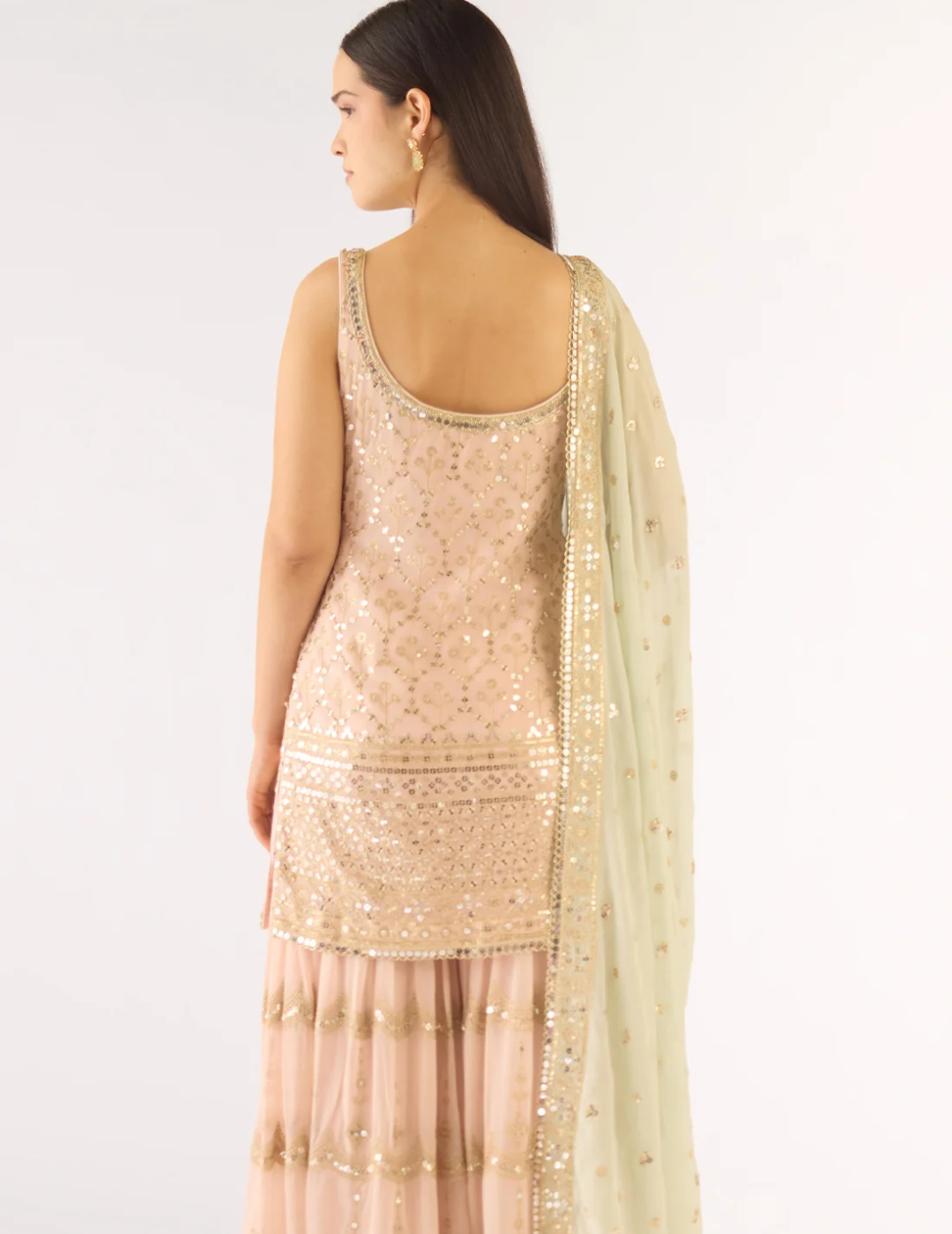 Peach Georgette Embroidered Sharara Set