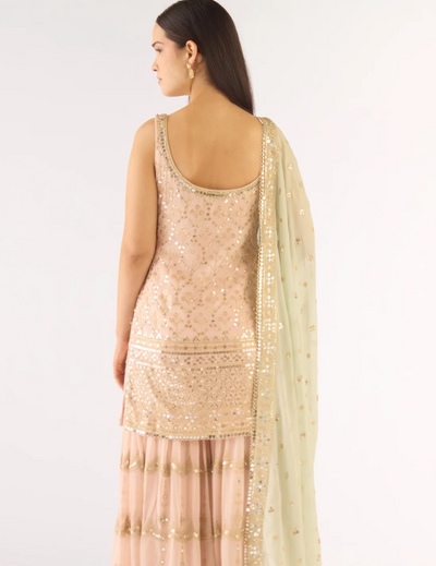 Peach Georgette Embroidered Sharara Set