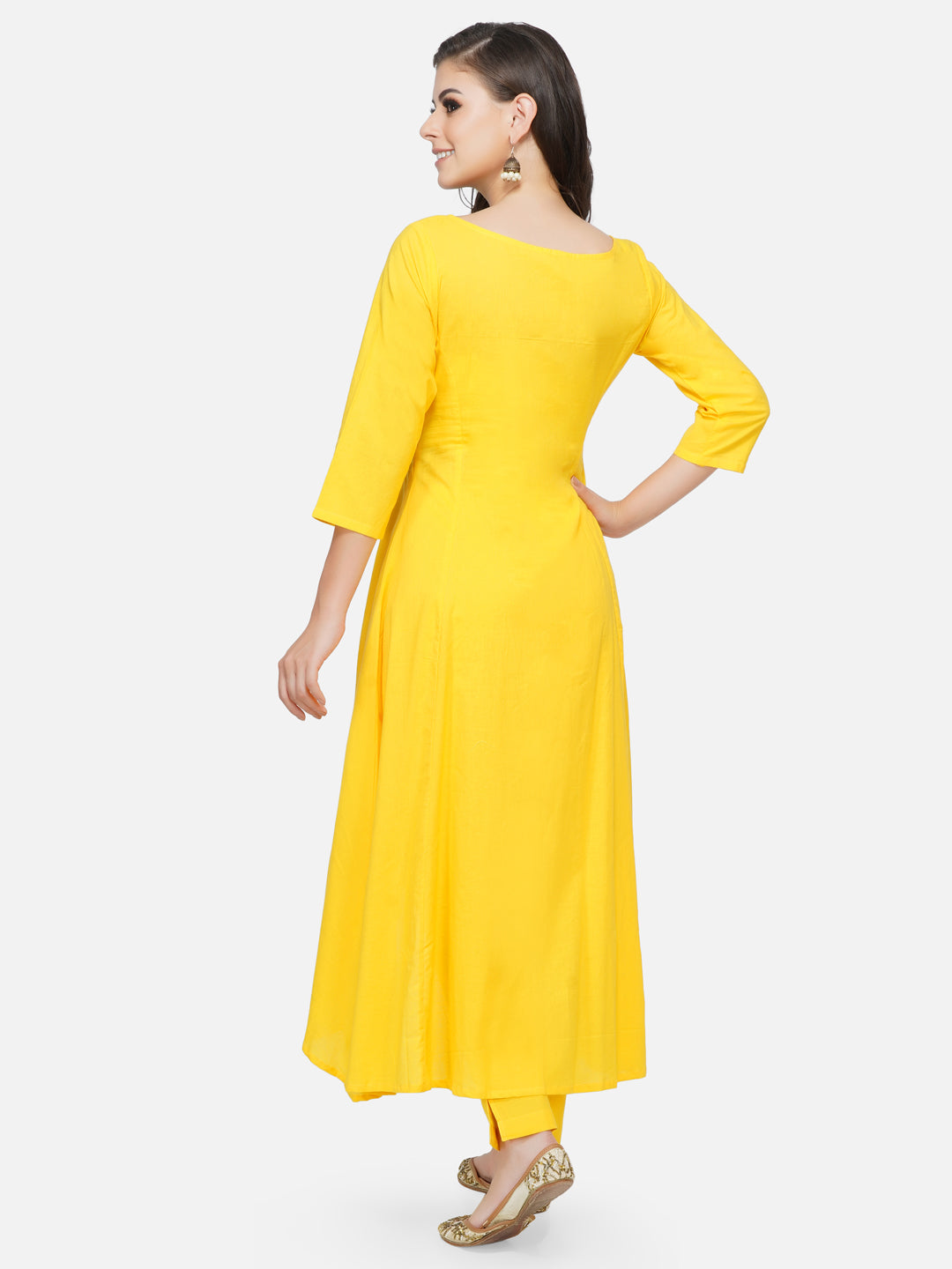 Yellow asymmetrical kurta with pants