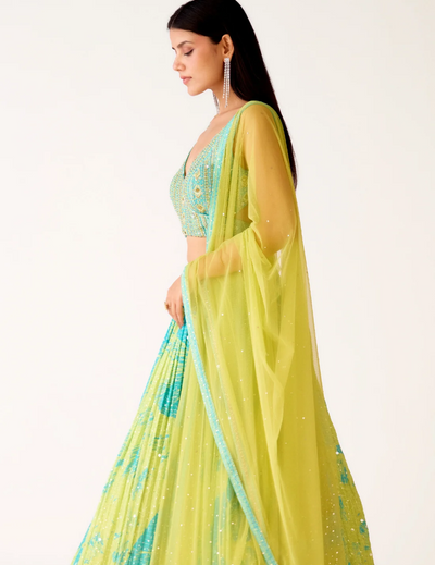 Firozi Georgette Embroidered Lehenga Set