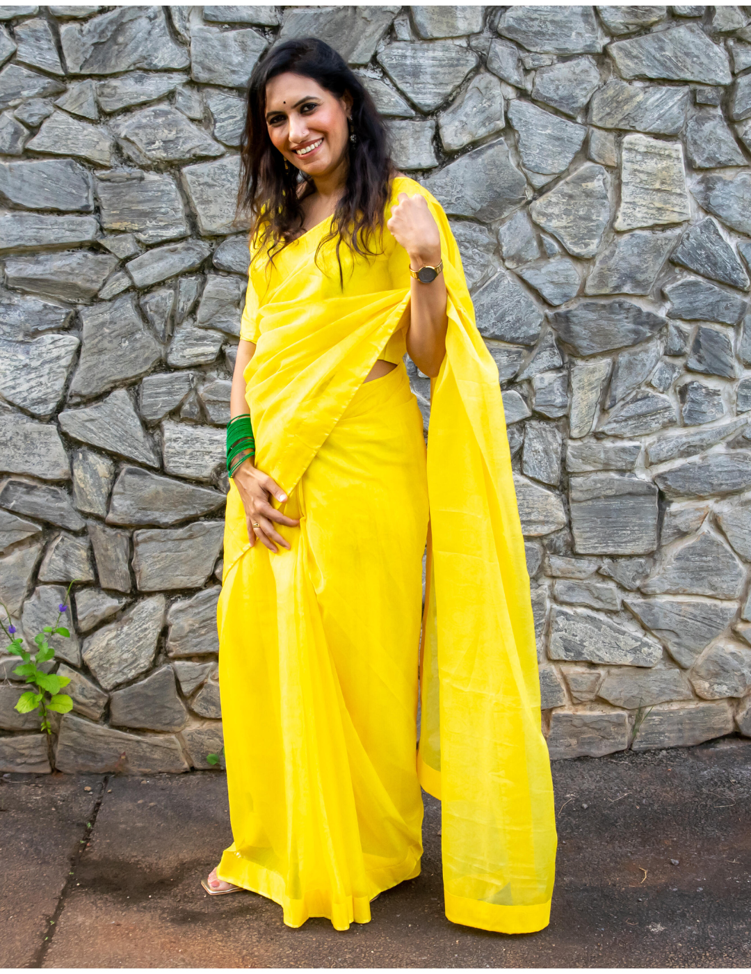 Neon Yellow Saree