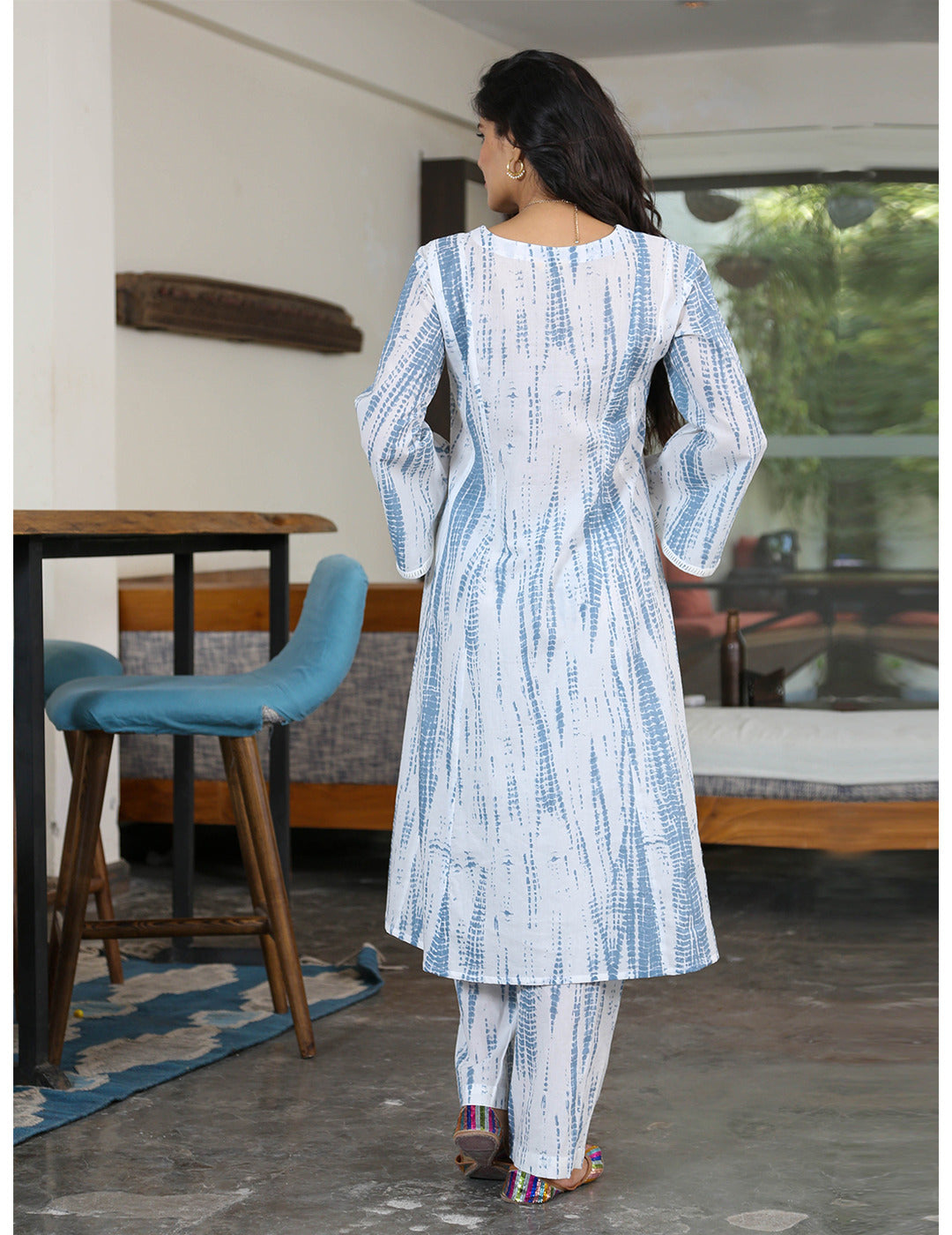 蓝色 Shibori 印花 Kali Kurta 套装