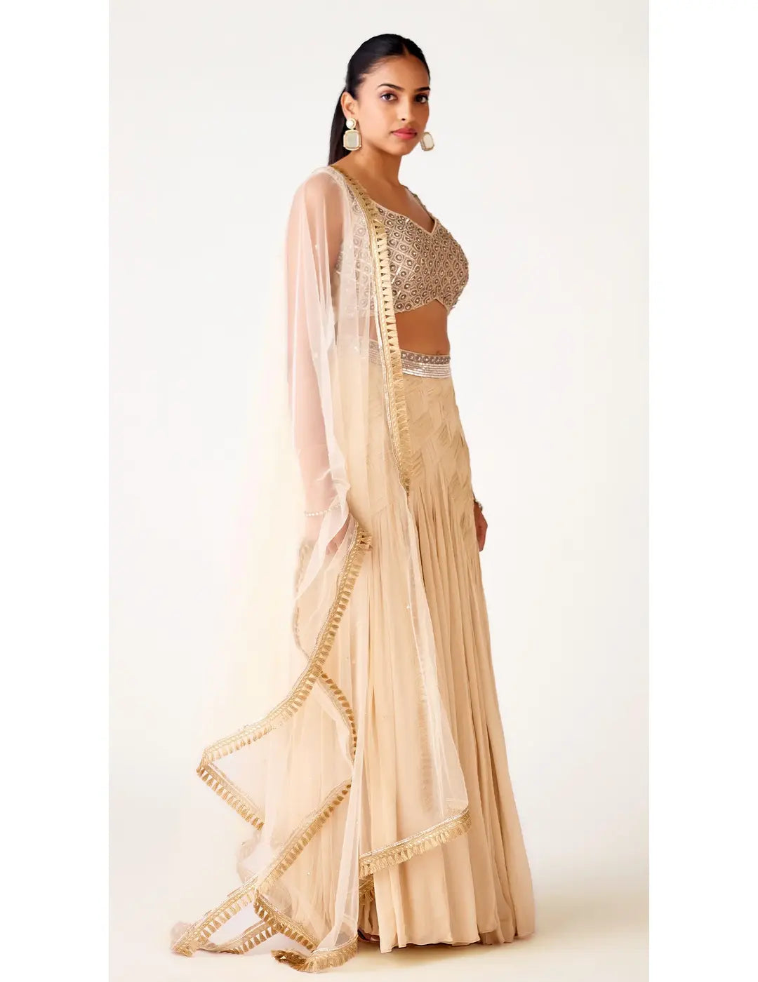 Ivory Chinon Embroidered Lehenga Set