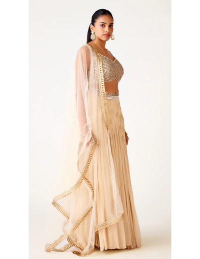 Ivory Chinon Embroidered Lehenga Set
