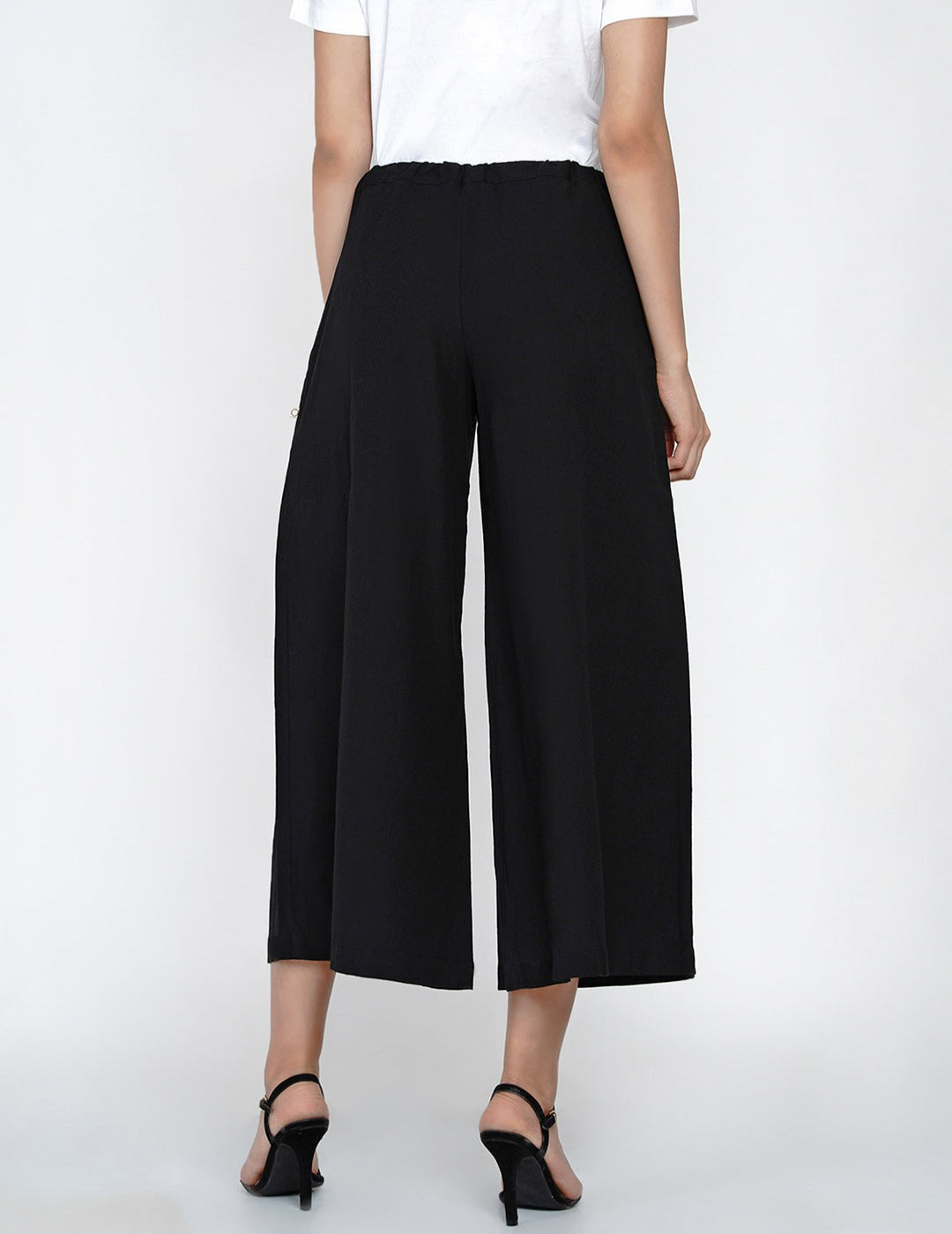 Black cotton flex culotte pant