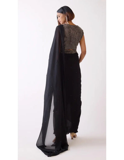 Black Embroidered Draped Saree