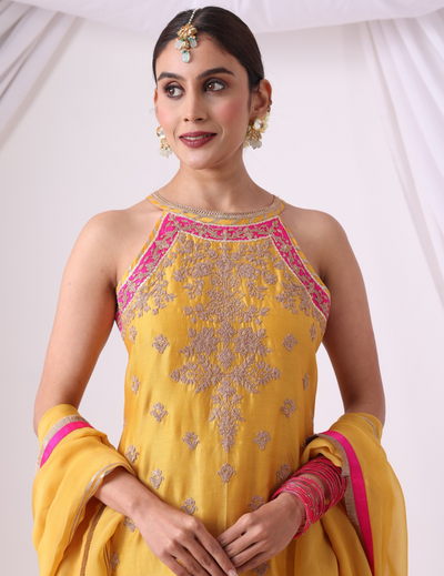 Zeenat Mustard Halter Gharara Ensemble