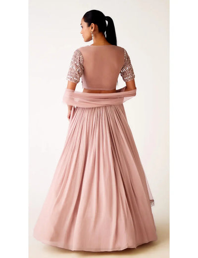 Pink Chinon Embroidered Lehenga Set
