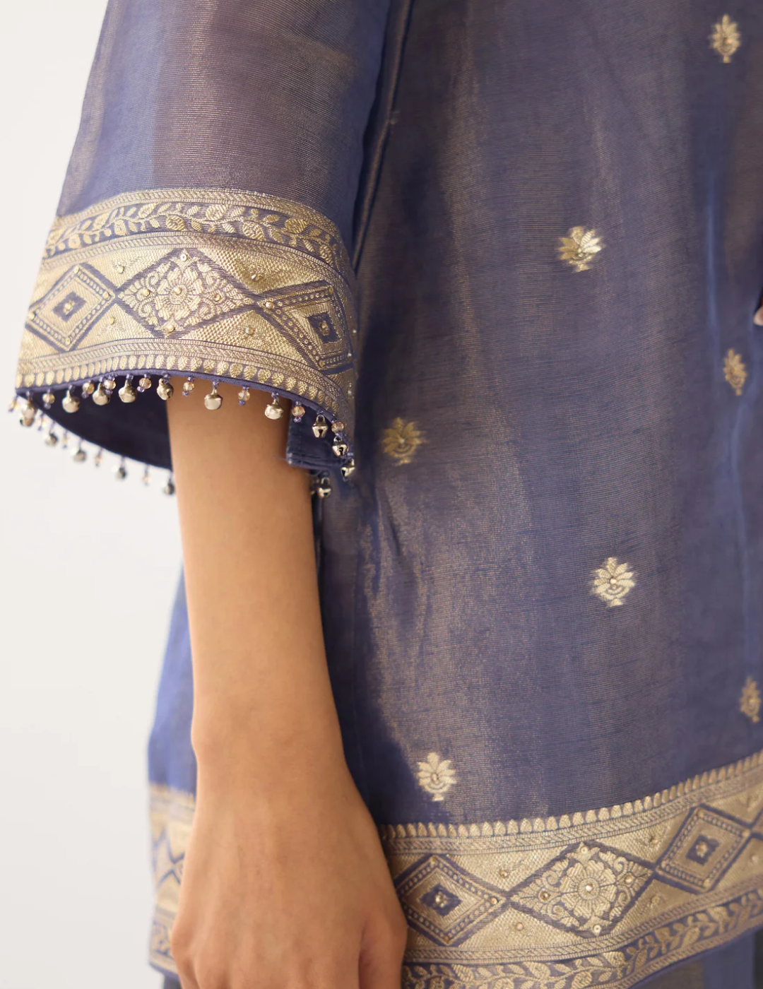 Denim- Blue Banarasi Embellished Sharara Set