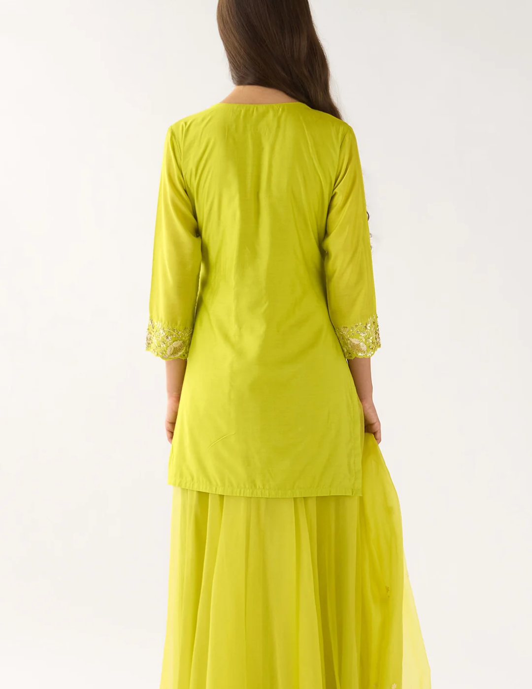 Lime Chanderi Embroidered Sharara Set