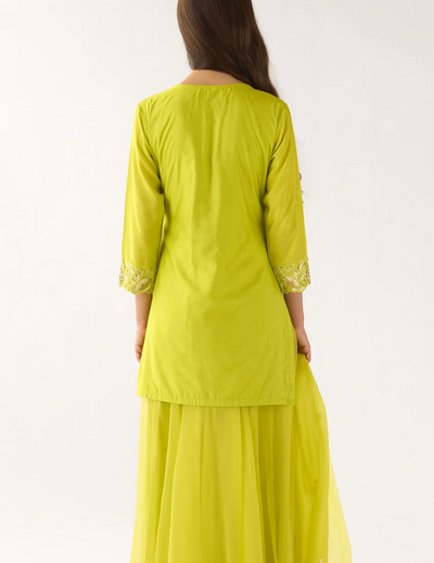 Lime Chanderi Embroidered Sharara Set
