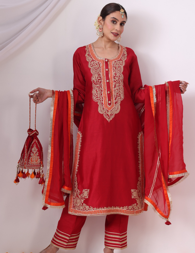 Ira Maroon Embroidered Kurta Set with Palazzo