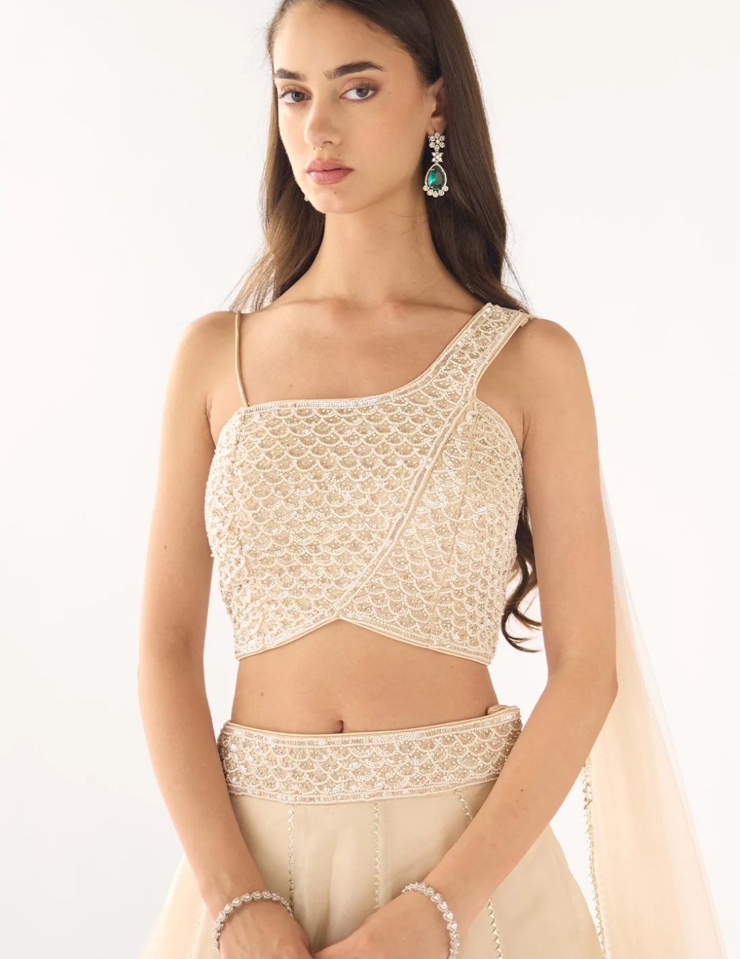 White Tissue Embroidered Lehenga Set