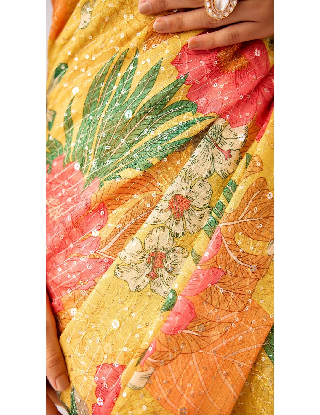 Mustard Georgette Embroidered Saree