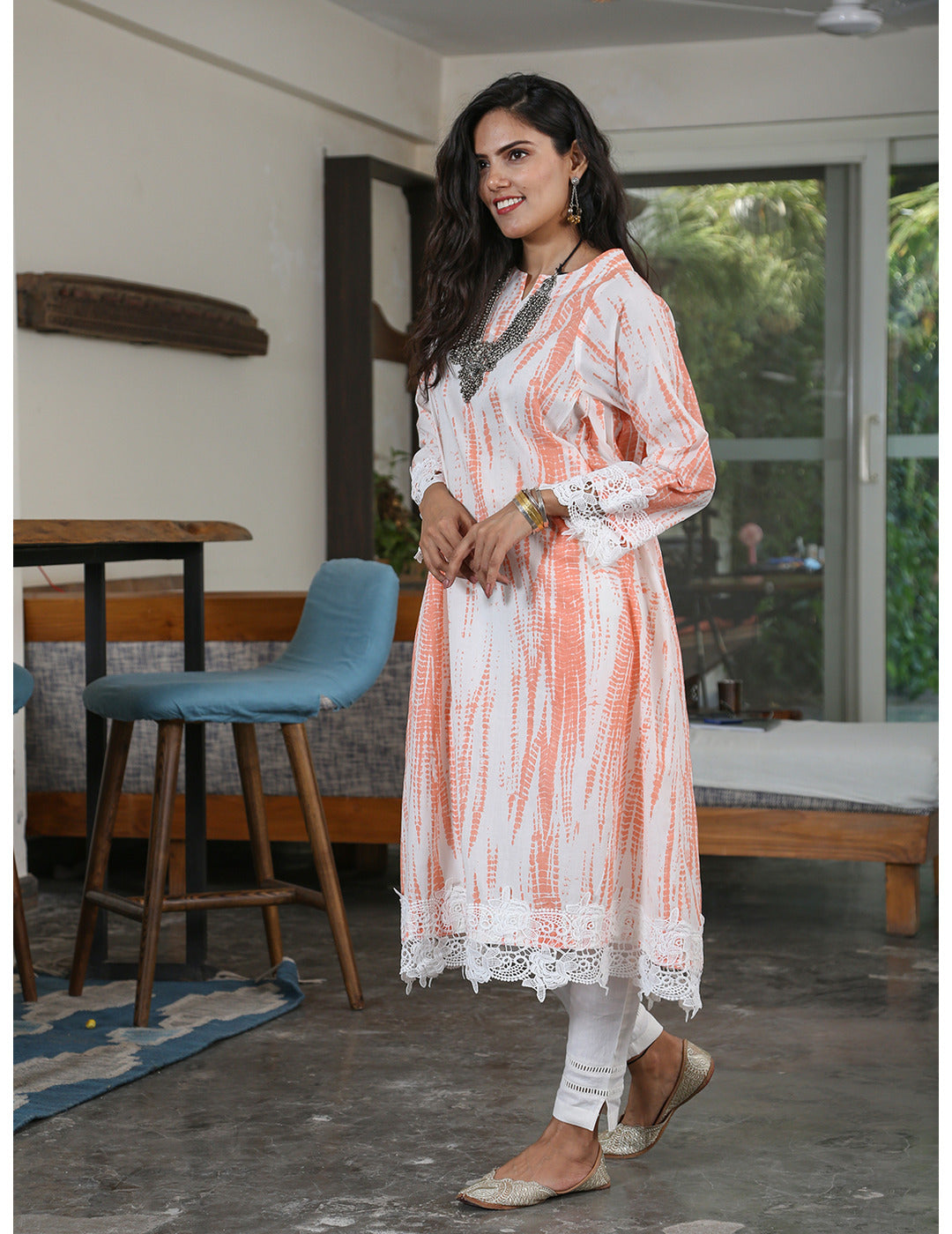 Orange Shibori Kurta