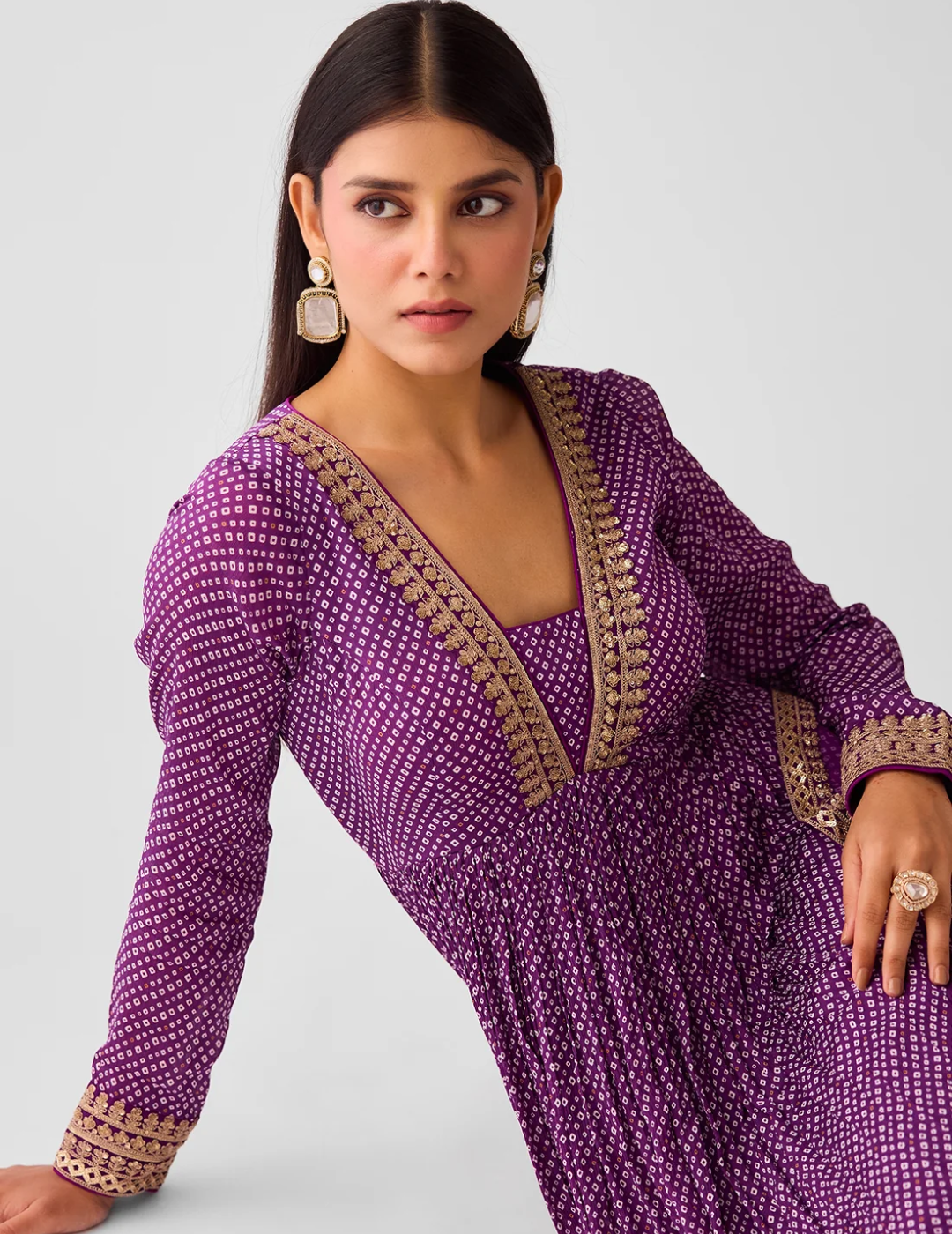 Purple Chinon Zari Work Anarkali Set