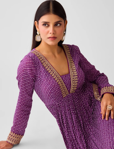 Purple Chinon Zari Work Anarkali Set