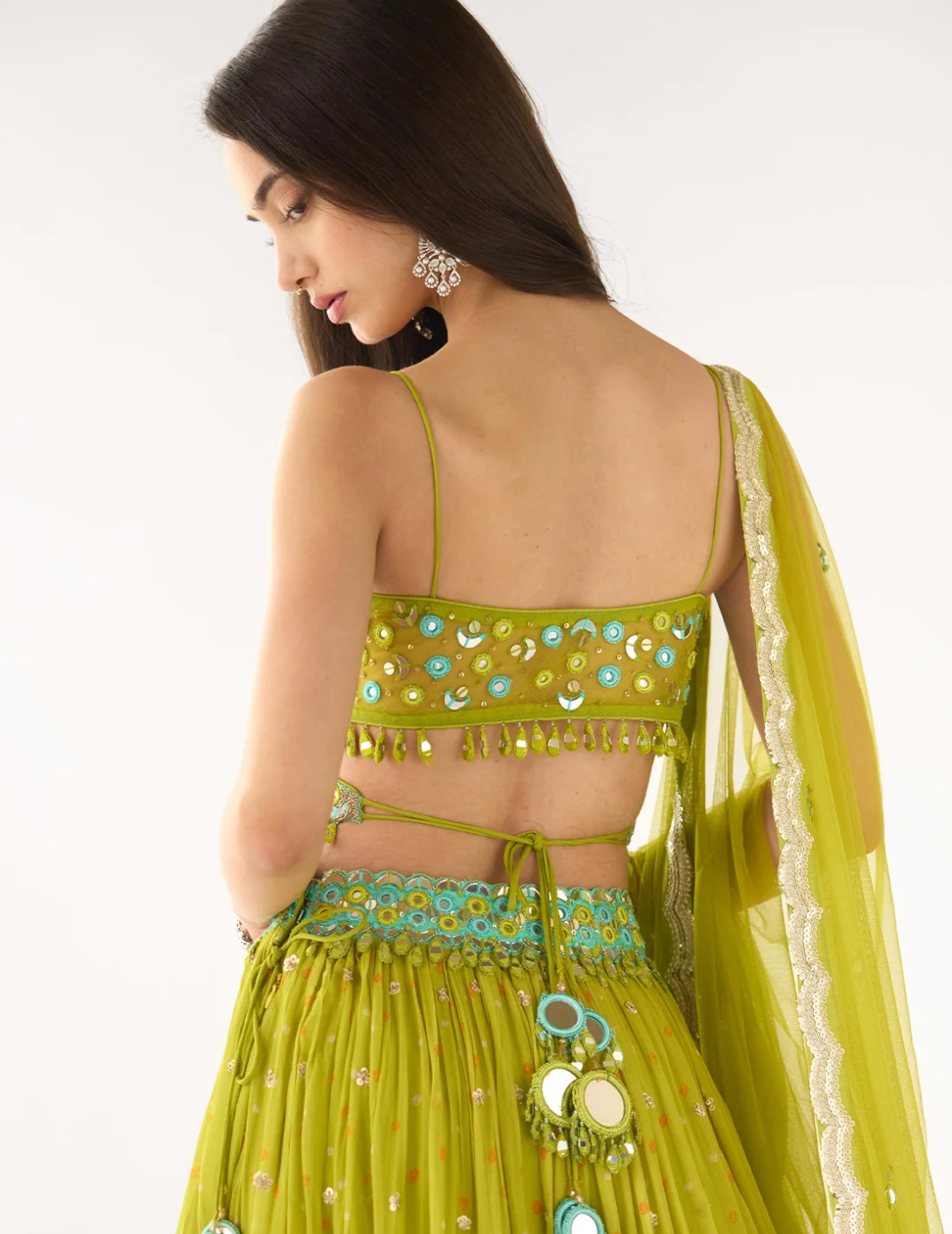 Lime Georgette Embroidered Lehenga Set