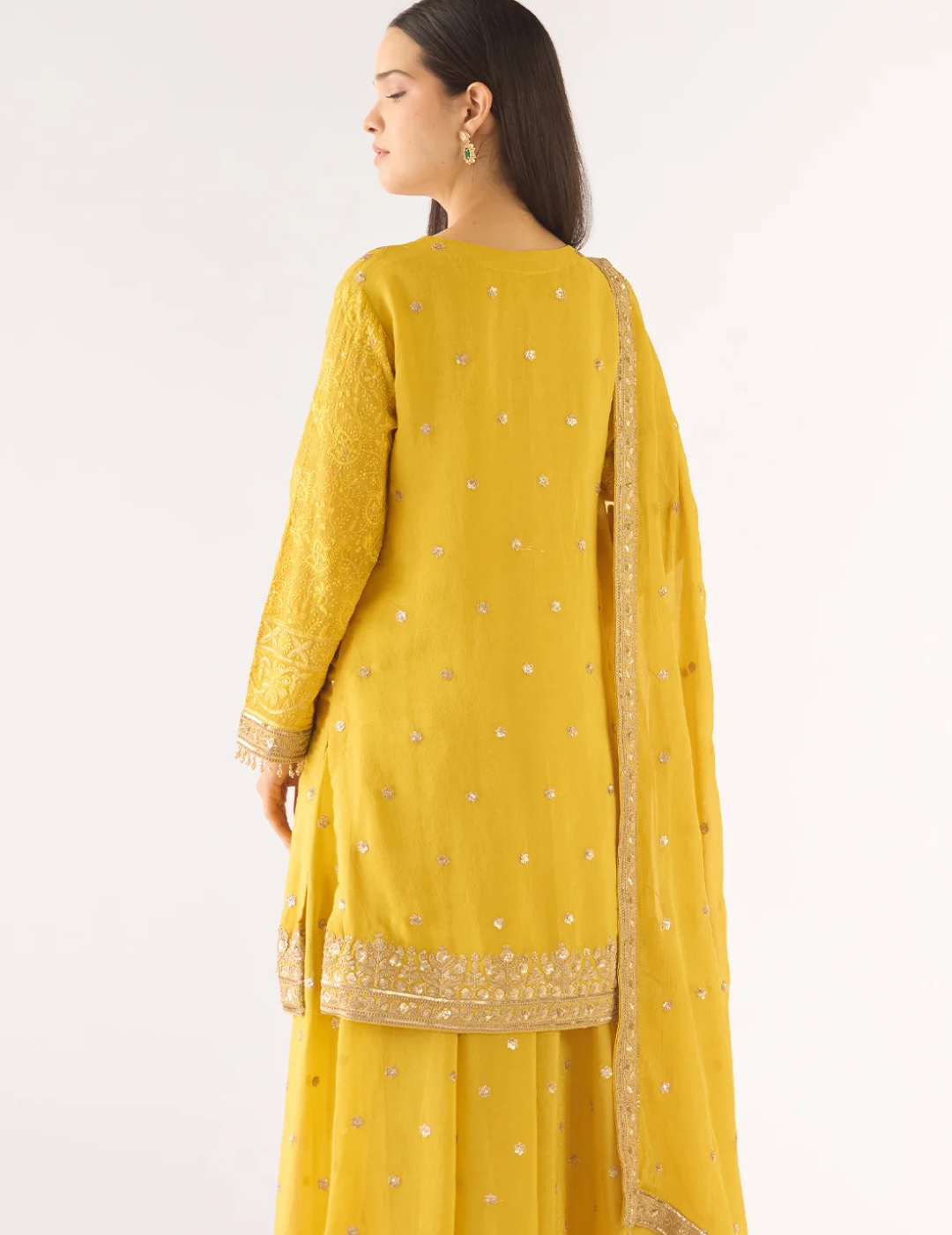 Yellow Banarasi Embroidered Sharara Set
