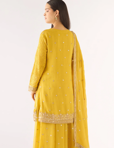 Yellow Banarasi Embroidered Sharara Set