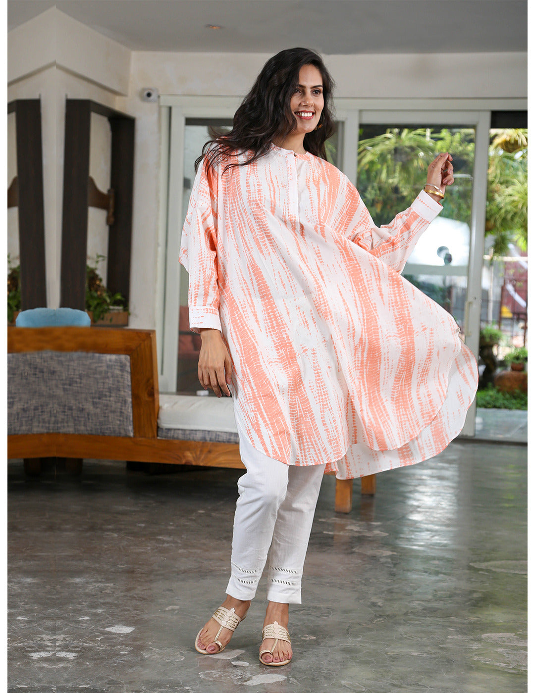 Orange Shibori Print Tunic Set