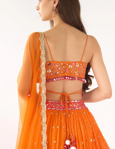 Orange Georgette Embroidered Lehenga Set