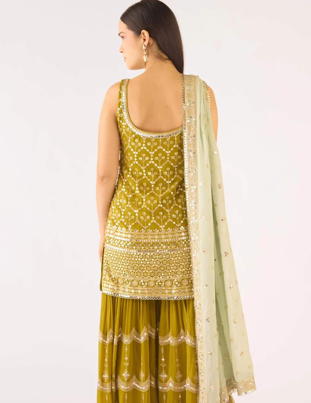 Lime Georgette Embroidered Sharara Set