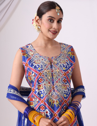Blue & Pink Digital Printed Gharara Set