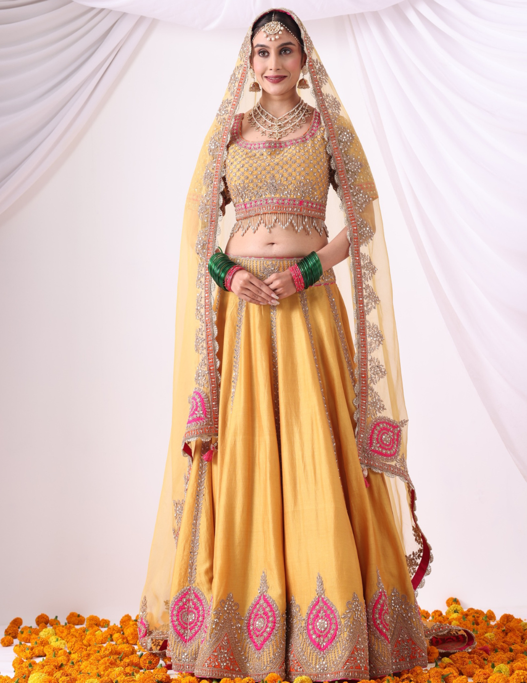 Aaranya Mustard Zari Embroidered Chanderi Lehenga Set