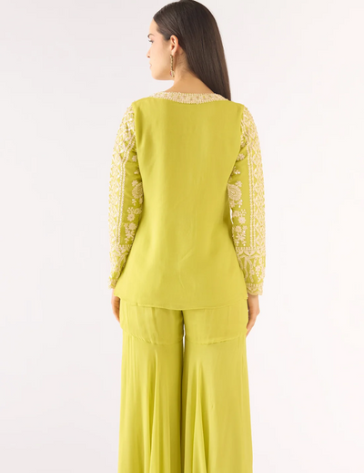 Lime Georgette Embroidered Sharara Set