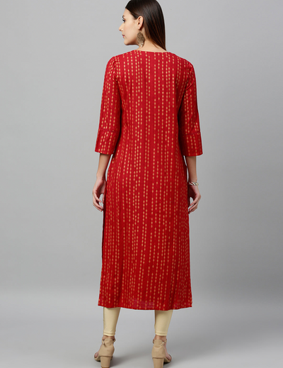 Red Kurti With Gold Accents