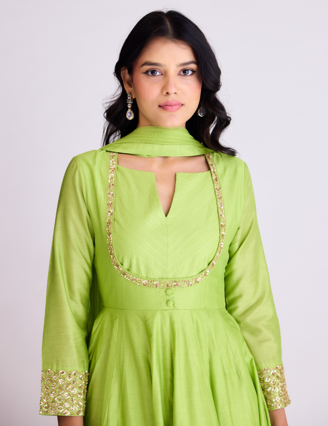Lime Green Embroidered Anarkali
