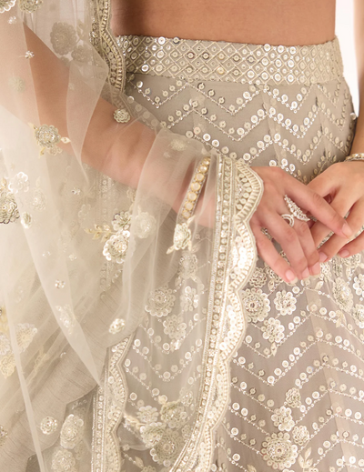 Grey Organza Embroidered Lehenga Set