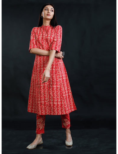 Red A-Line Kurta And Pant