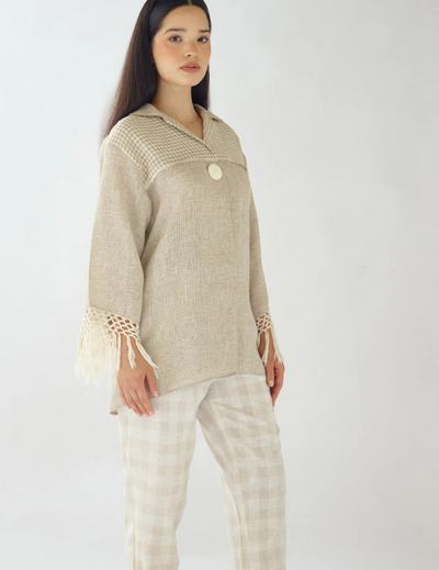 Ivory Stone Drift Embroidered Jute Shirt
